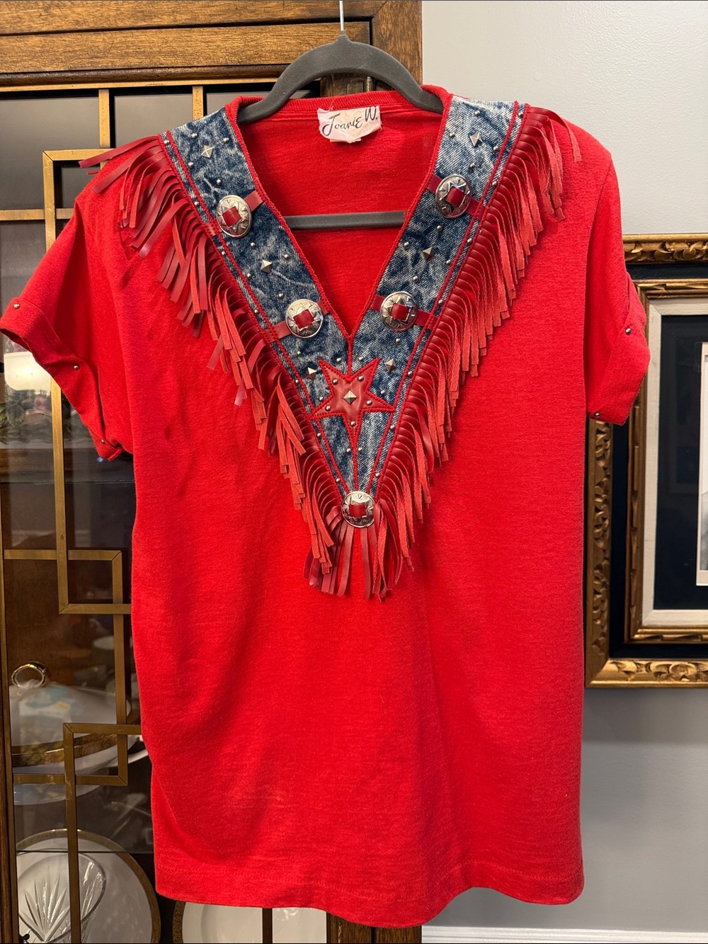 Joanie W. Vintage Red Americana Tee with Fringe